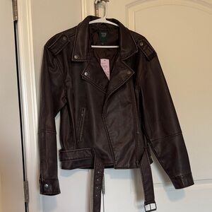 wild fable Dark Brown Faux Leather Moto Jacket